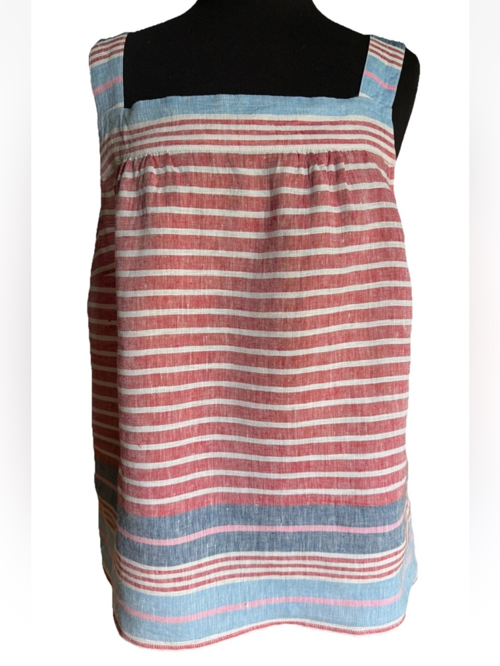 Talbots Square Neck Sleeveless Top In Horizon Stripe Linen Size Large
